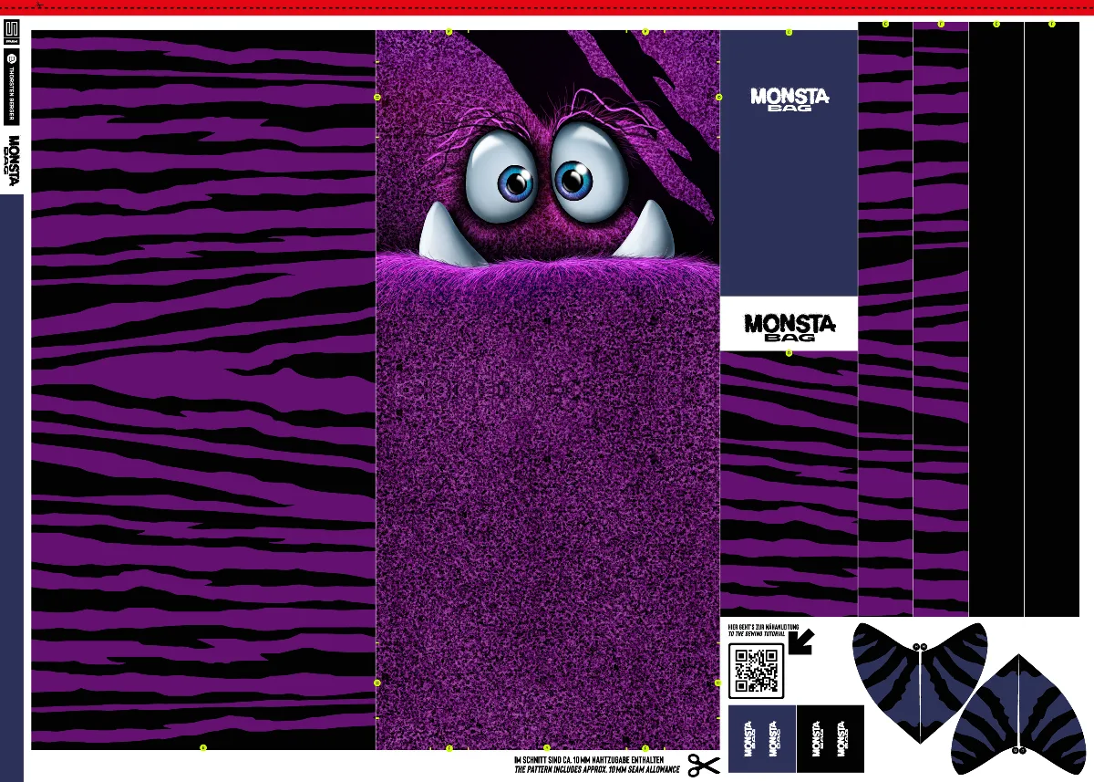 Samt Chenille Taschenpanel Monsta mit Monsteraugen in Lila