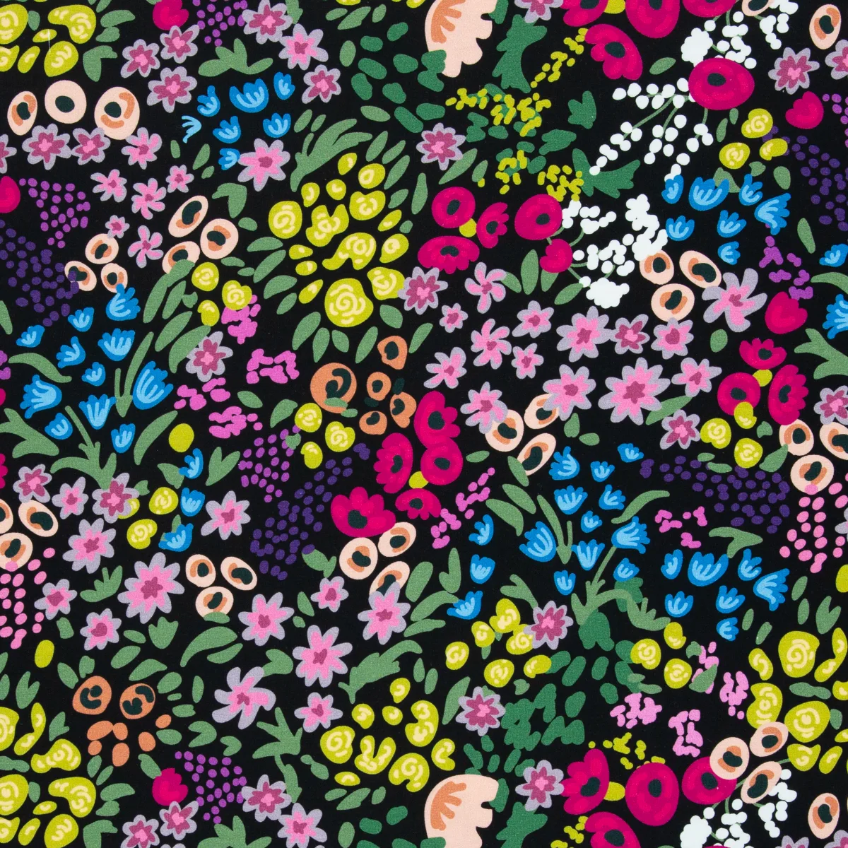 French Terry Sommersweat Blumenwiese bunt auf Schwarz