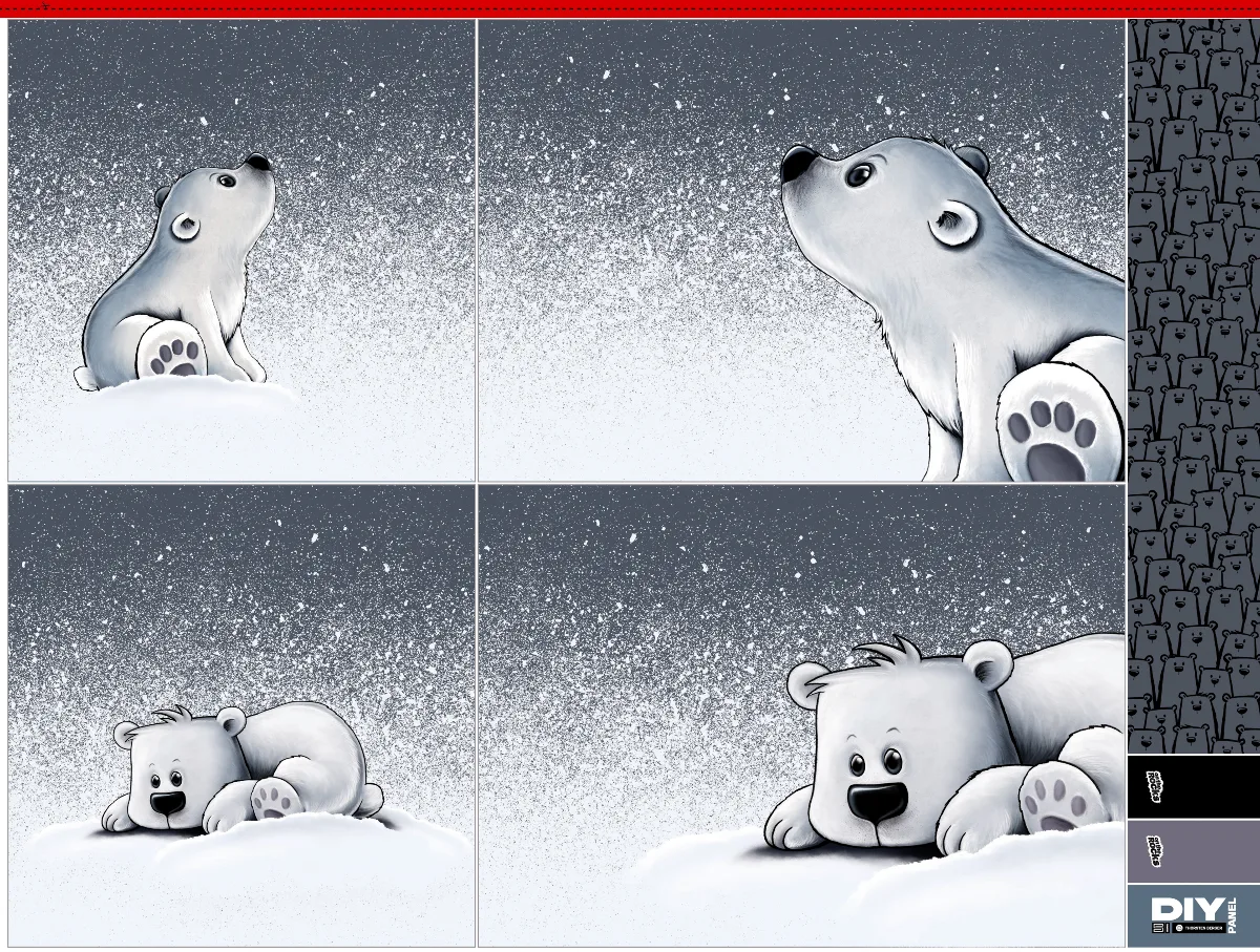 Samt Chenille Kissenpanel mit Eisbären im Schneetreiben in Grau