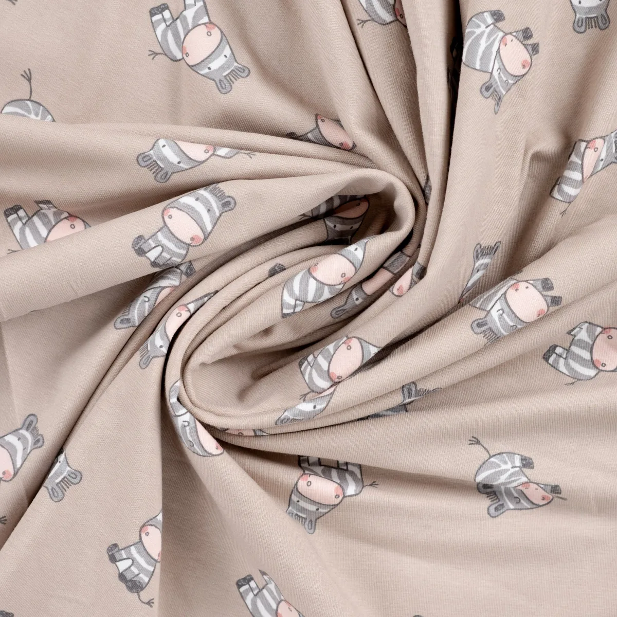 Baumwolljersey in Sand mit Zebra, Stoff in ganzer Breite