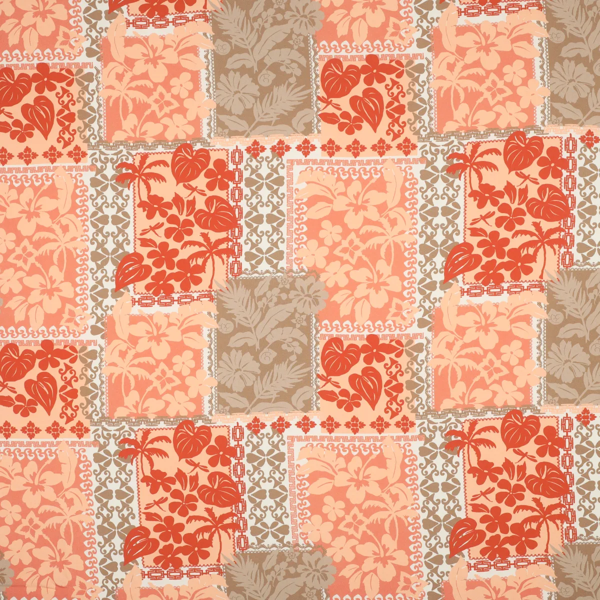 Viskose-Webware Blüten-Patchwork in Pfirsich, Nahaufnahme der Oberfläche