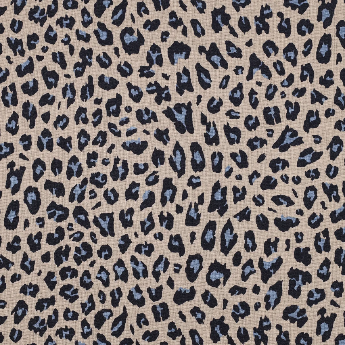 Baumwoll-Leinen Leopardenprint marine / jeansblau in Camel, Nahaufnahme der Oberfläche