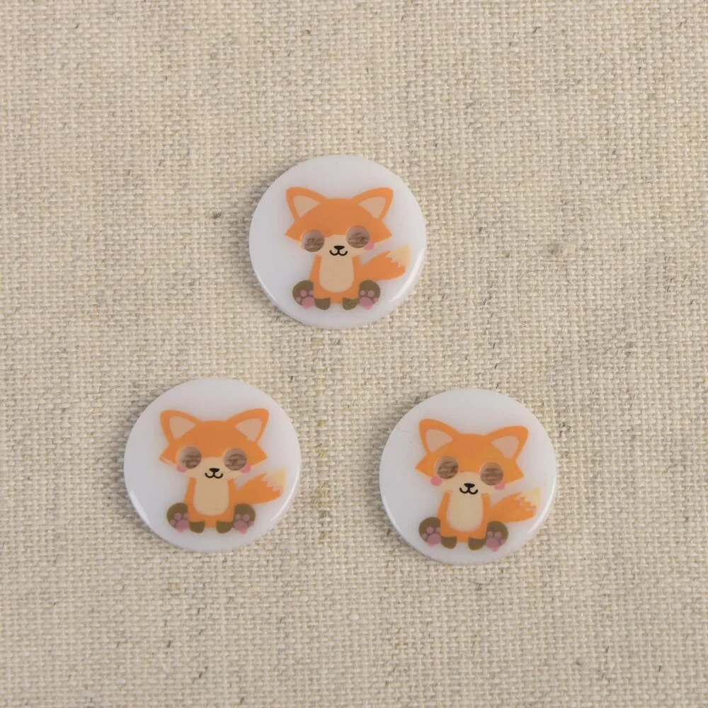 Kunststoffknopf in Weiß mit Fuchs, 15 mm Durchmesser