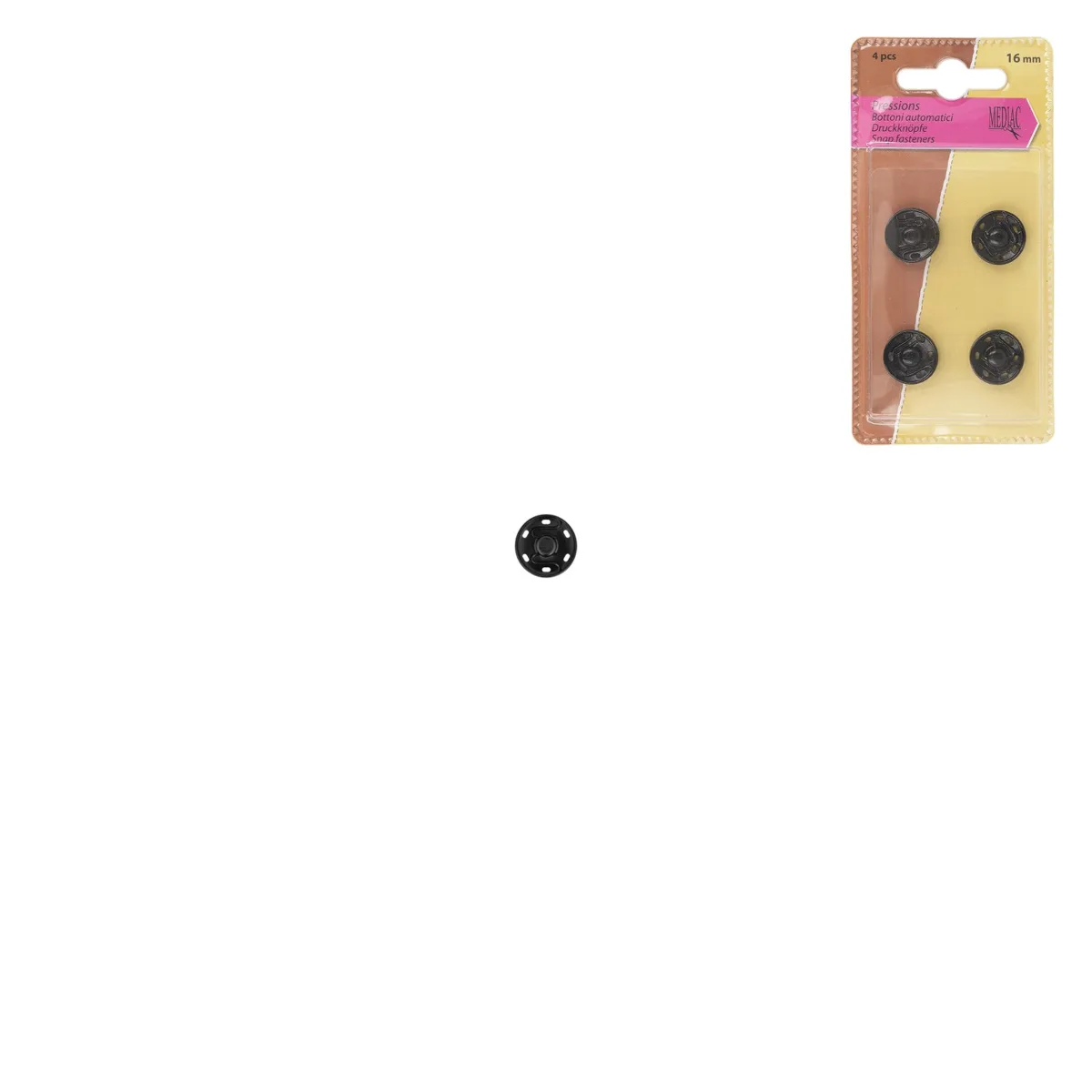 Annähdruckknöpfe 7 mm in Schwarz auf der Karte, 16 Stück