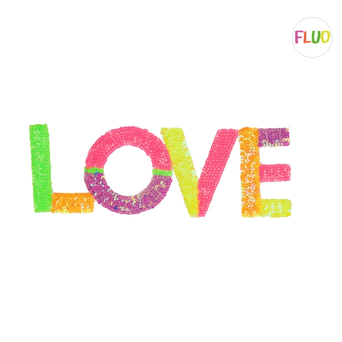 Bügelapplikation LOVE in bunten Buchstaben zum Aufbügeln auf Stoff