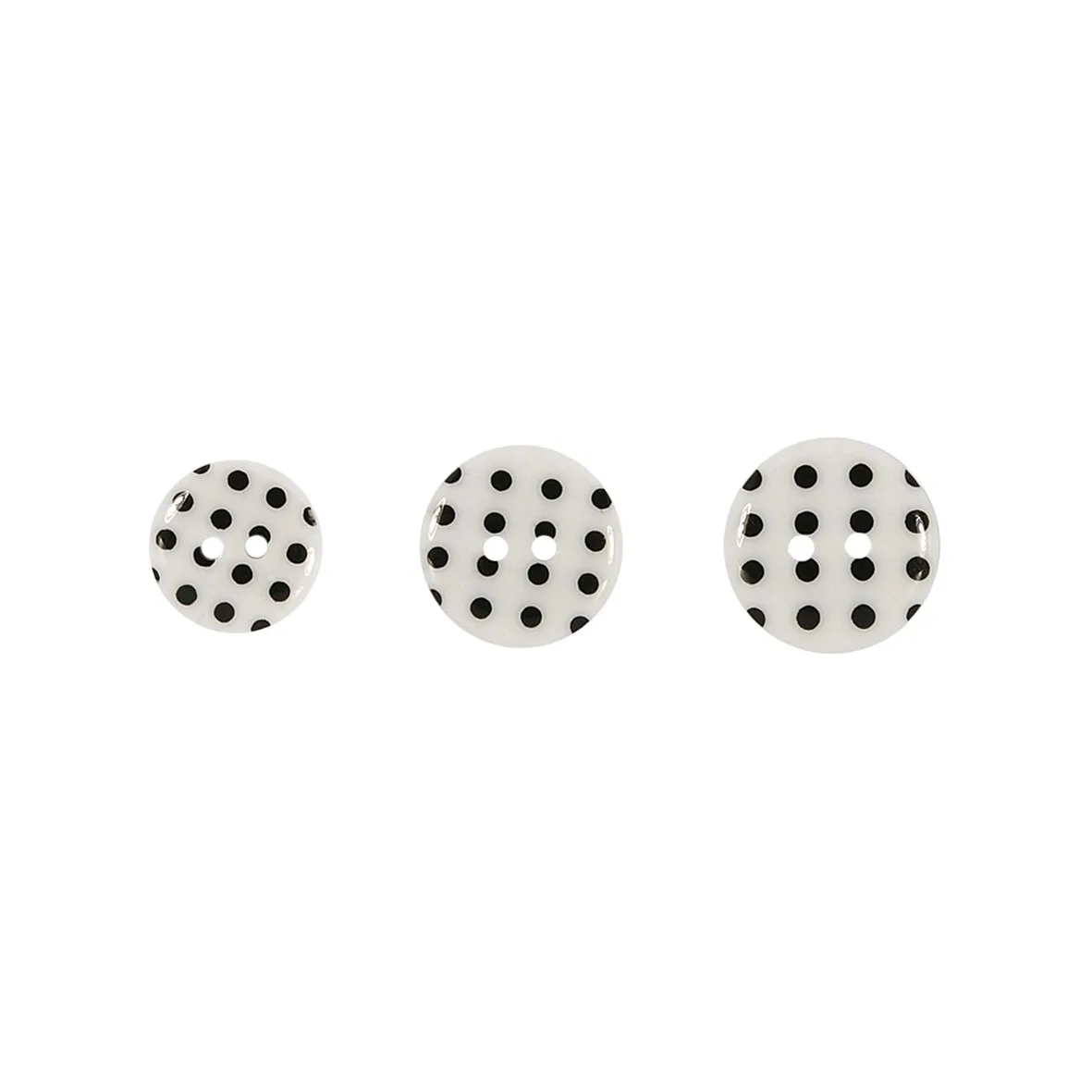Kunststoffknopf 18 mm in Weiß mit schwarzen Punkten, 2-löchrig, mit aufgedruckten Punkten