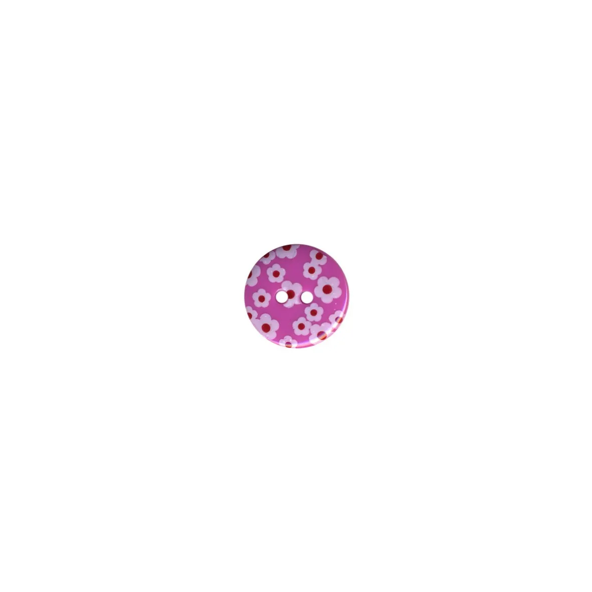 Kunststoffknopf 18 mm in Pink mit Blumen, 2-löchrig, mit Blumendruck