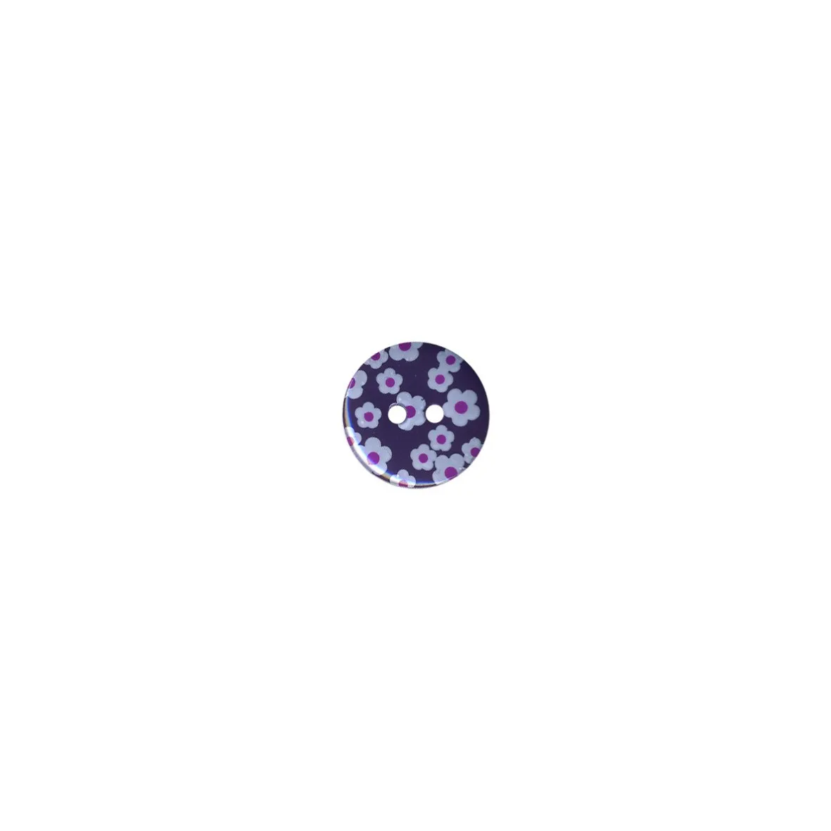 Kunststoffknopf 18 mm in Violett mit Blumen, 2-löchrig, mit Blumendruck