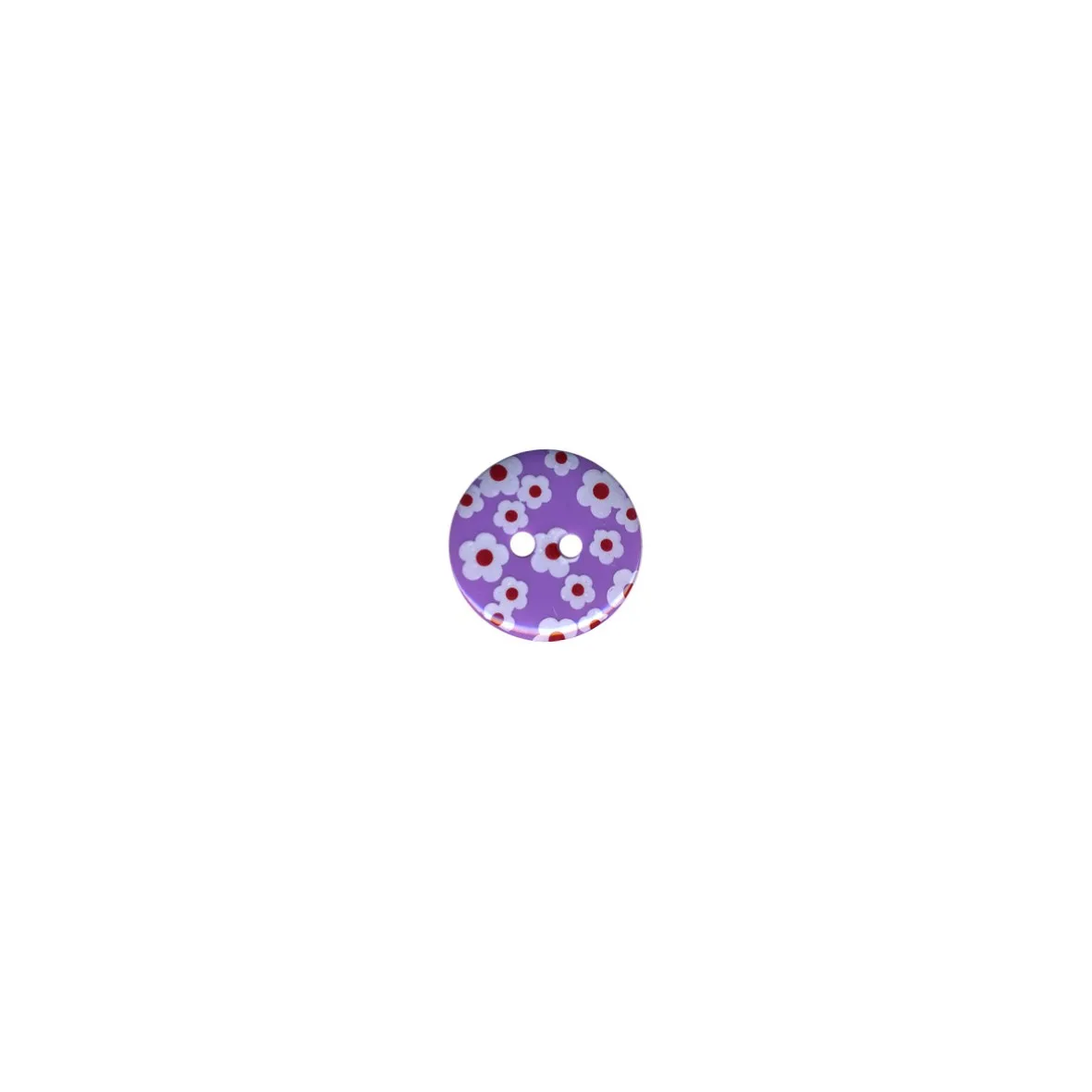 Kunststoffknopf 18 mm in Flieder mit Blumen, 2-löchrig, mit Blumendruck