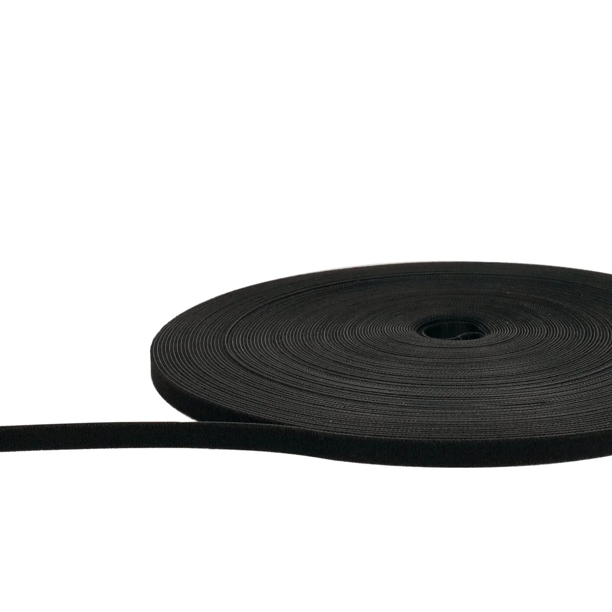 Klett-Hakenband 10 mm in Schwarz auf weicher Maschenware