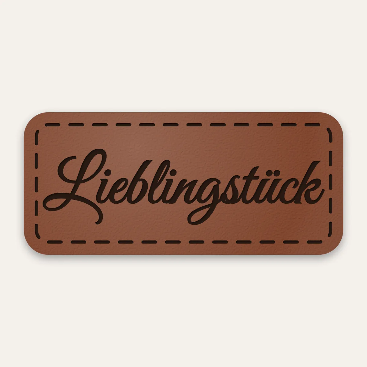 Lederpatch Lieblingsstück aus Kunstleder in Rotbraun mit gelaserter Naht