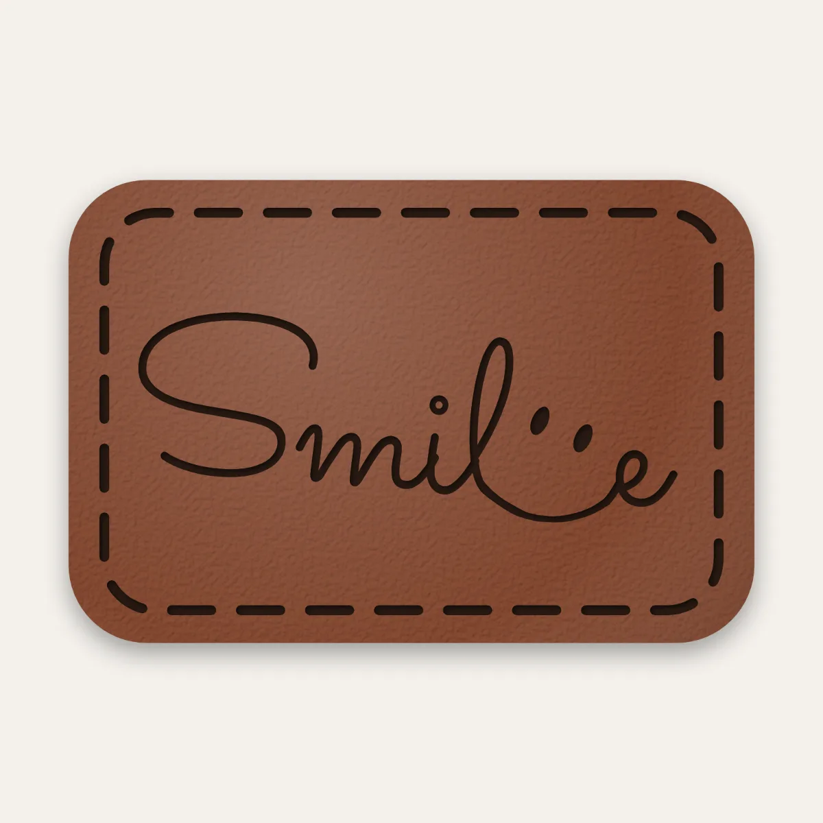 Kunstleder-Label Smile in Rotbraun mit gelaserter Ziernaht