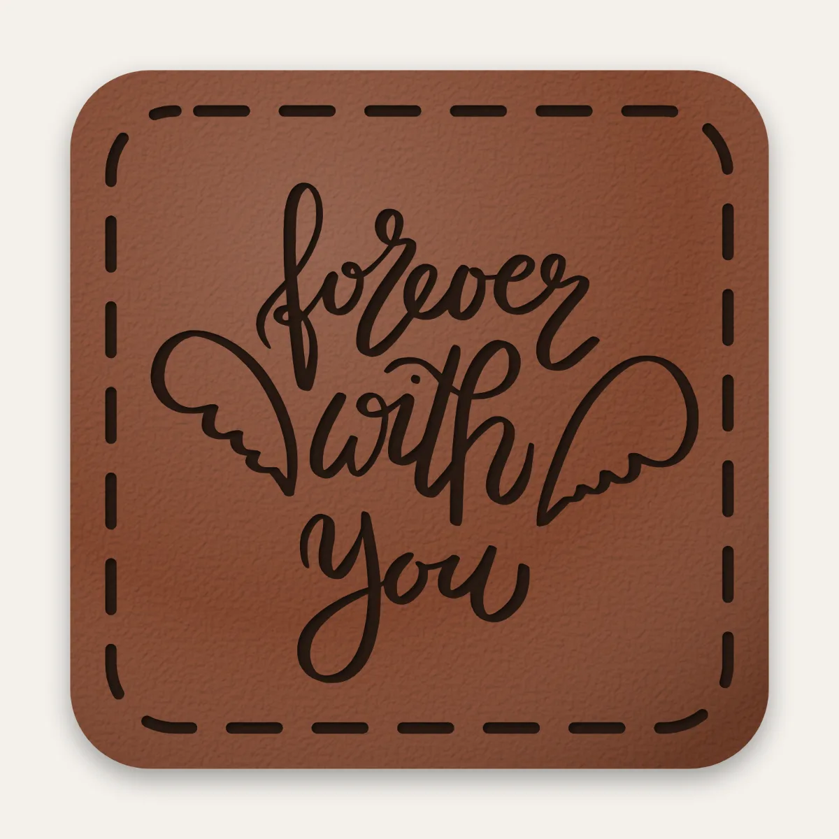 Kunstleder-Label forever with you in Rotbraun mit gelaserter Ziernaht