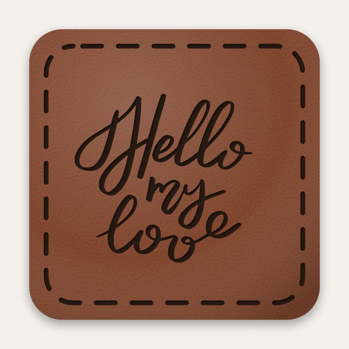 Kunstleder-Label Hello my love in Rotbraun mit gelaserter Ziernaht