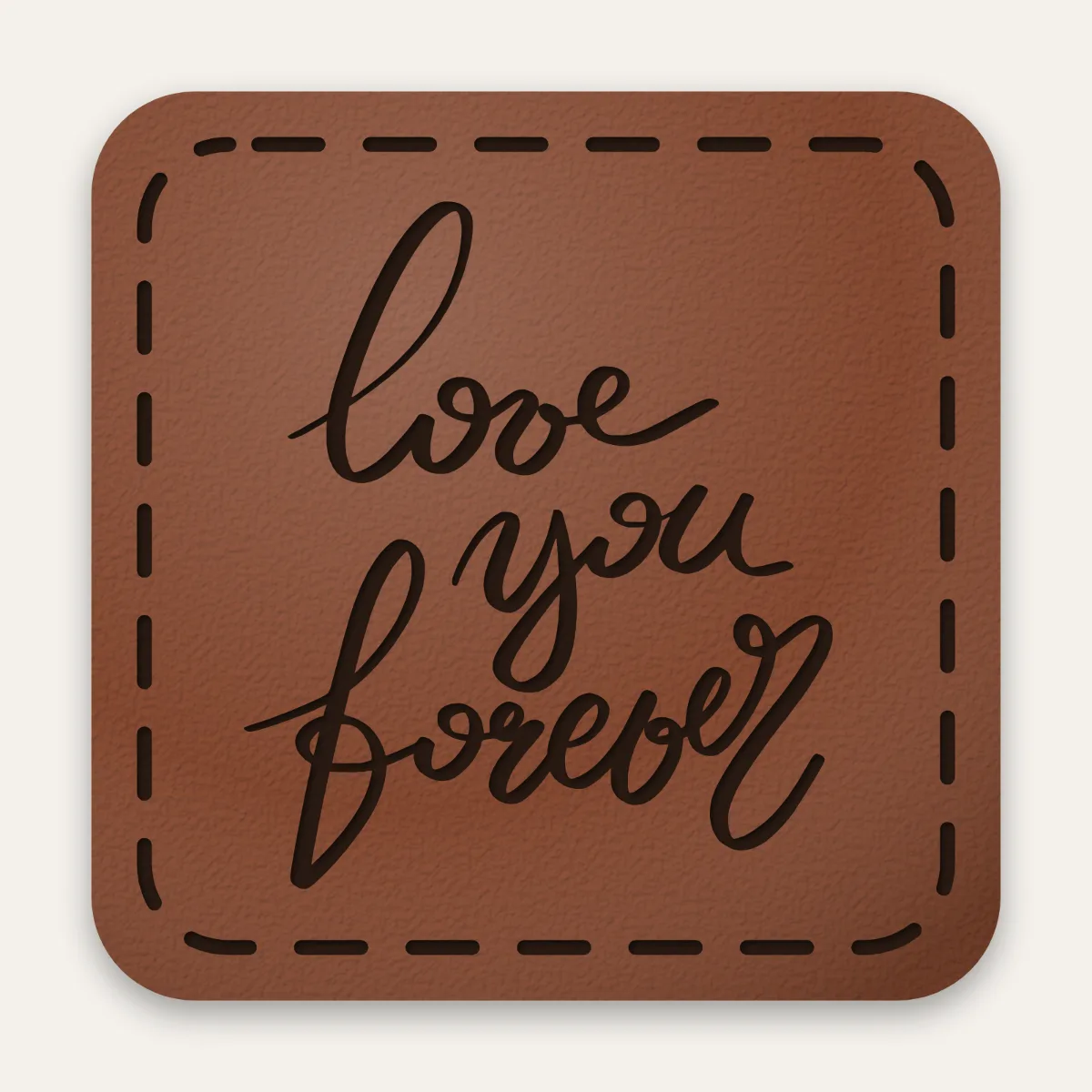 Kunstleder-Label love you forever in Rotbraun mit gelaserter Ziernaht