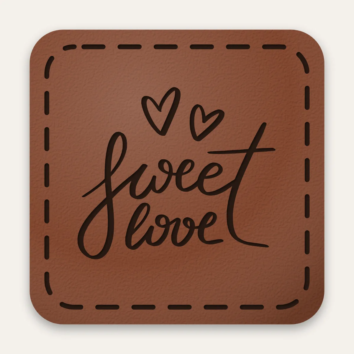 Kunstleder-Label sweet love in Rotbraun mit gelaserter Ziernaht