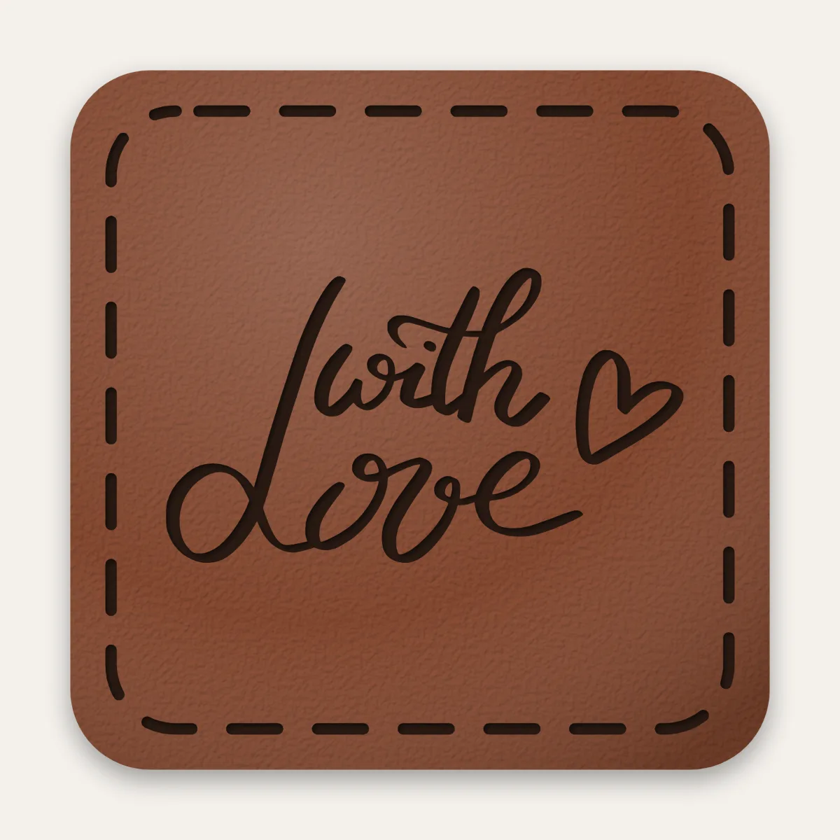 Kunstleder-Label with love in Rotbraun mit gelaserter Ziernaht