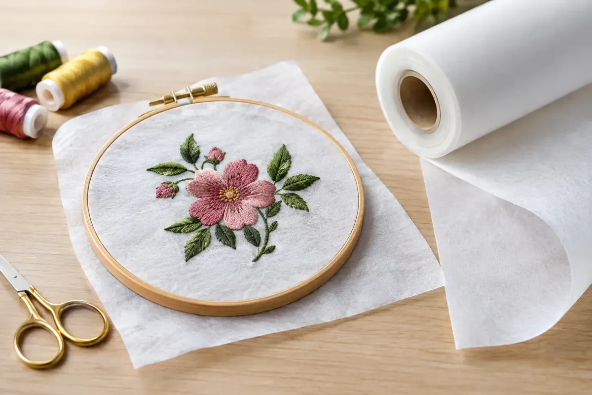 Embroidering with sticky stabiliser for clean designs